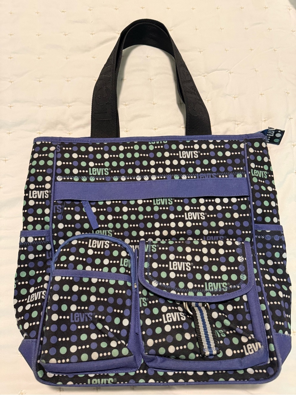 Levi's Canvas Tote with Blue, Mint and White Dot Print